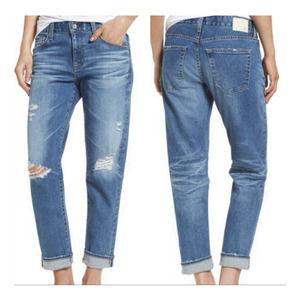#216 Ag Adriano Goldschmied ex boyfriend jeans distressed blue 25